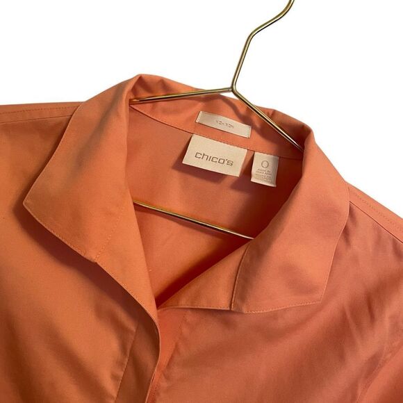 Chico's No Iron Peach Quarter Sleeve Button Down Shirt Size Small - Picture 3 of 7